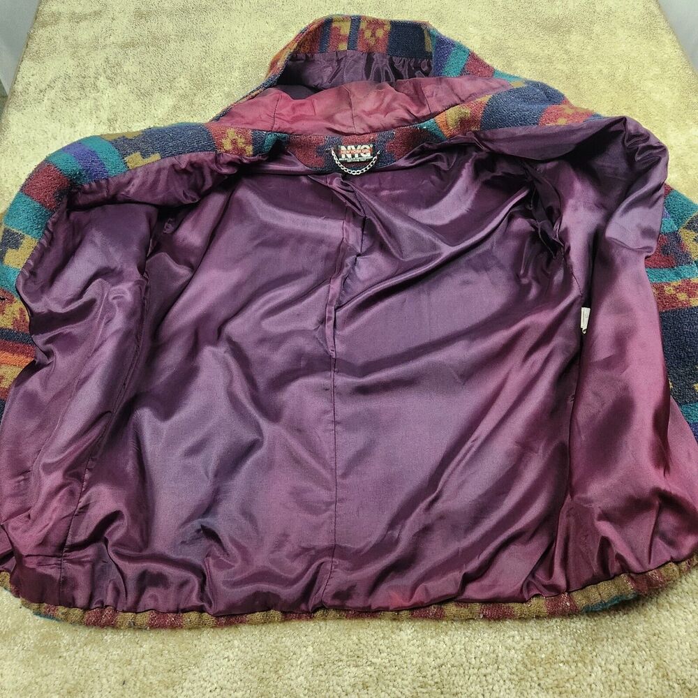 Vintage New York Girl Womens Wool Blend Western Aztec Jacket Duffle Coat Size 12 - Picture 5 of 10